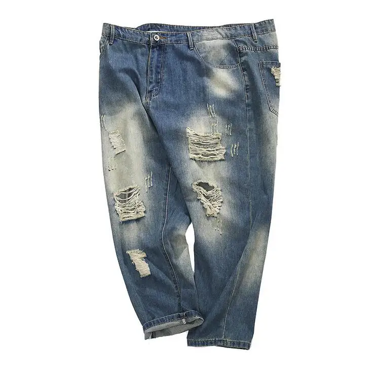 Yehan размера плюс Рваные джинсы Для мужчин сезон: весна–лето Для мужчин брюки Повседневное длиной до щиколотки, с длинным рукавом Свободные мешковатые Мужская Мода Джинсовые штаны-шаровары, джинсовые шорты джоггеры