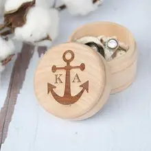 Персонализированные якорь гравировка на дереве морской свадьбы пары кольцо keepsake bearer Коробки Подарки на вечеринку, помолвку подарок для пар