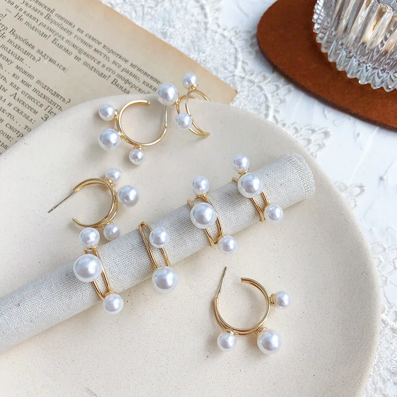 

AOMU 2019 New S925 Sterling Silver Pin Imitation Pearl Earring Metal Geometric Stud Earrings For Women Fashion Jewelry Set