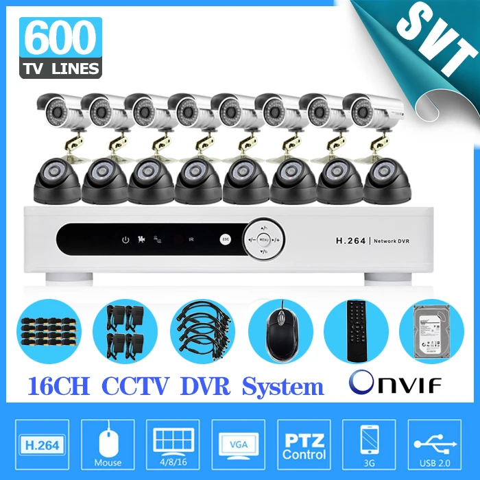 

16 Channel 600TVL IR Weatherproof video Surveillance CCTV Kit 16ch wifi DVR Recorder System camera kit hard drive 1000gb SK-215