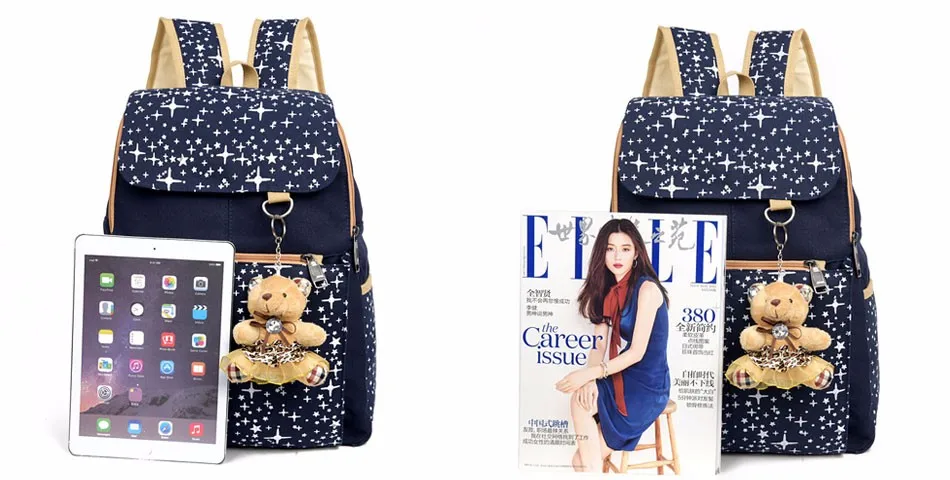Мода Композитный сумка элегантный дизайн рюкзаки для девочек-подростков высокое качество Холст Школьные сумки Cute Bear 3 компл. рюкзак женский