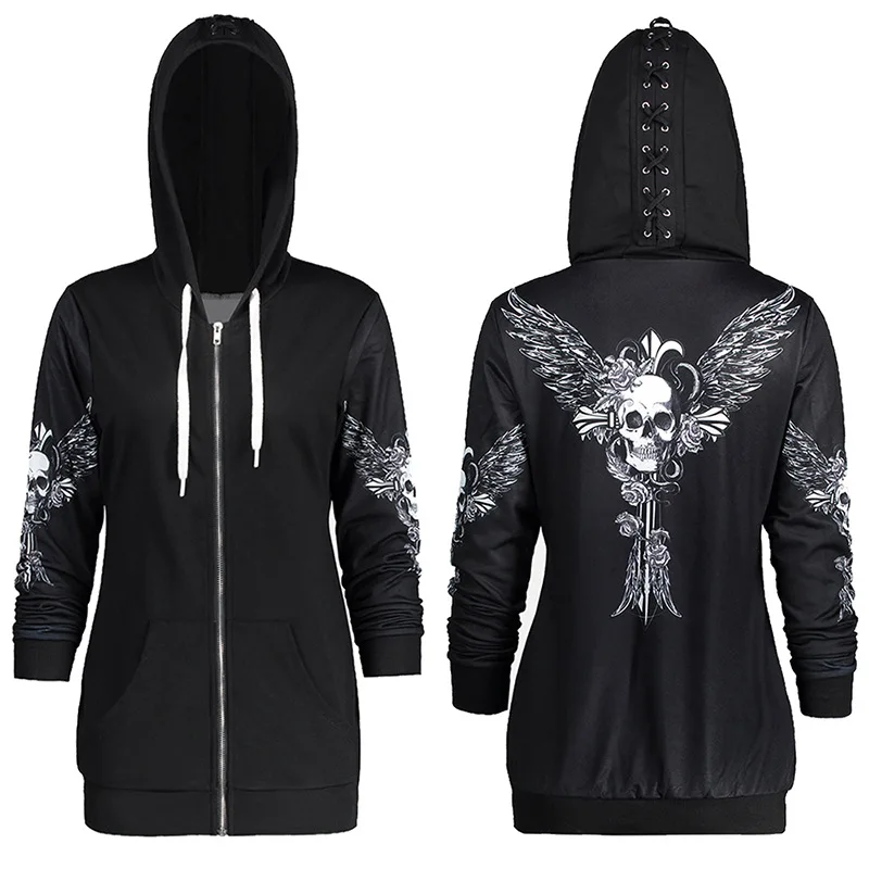 

2019 explosion print hooded long-sleeved women's sweater gimmick wings tie women autumn street sweater