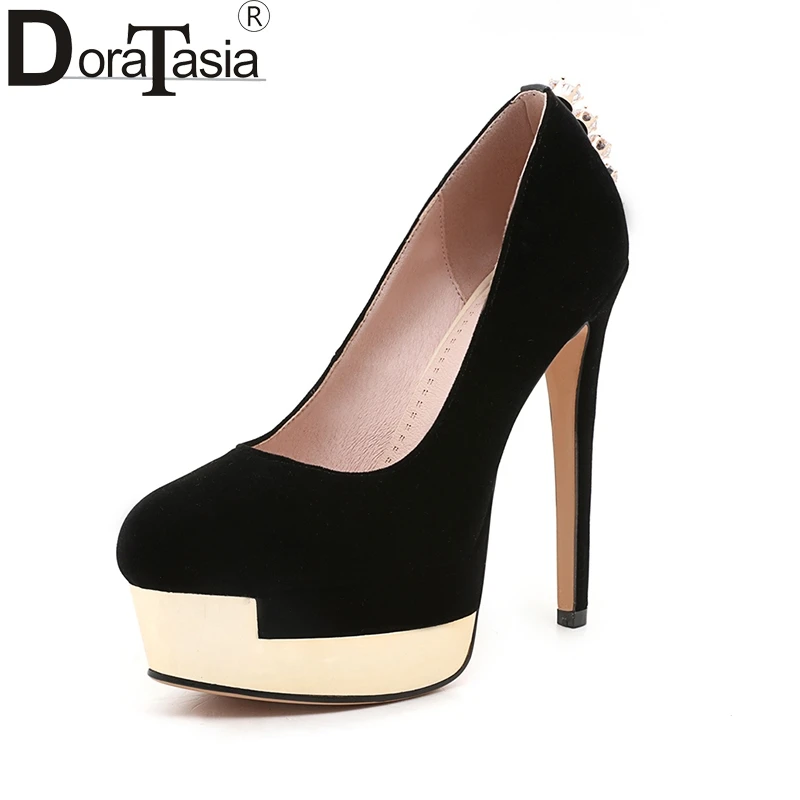

DoraTasia 2018 High Quality Round Toe Women Pumps Woman Platform Thin High Heels Shoes Woman Comfortable Red Black Fashion Shoes