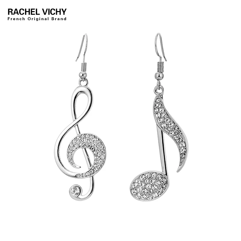 

Brand Hot Woman Silver Crystal Rhinestone Earrings Fashion Music Note Asymmetry Stud Earring For Women Accessory Jewelry Z1007