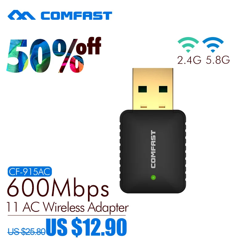 Comfast 2,4G+ 5,8G usb WI FI адаптер 802.11AC двухдиапазонный USB беспроводной адаптер 600 Мбит/с ac WiFi роутер встроенный 2dBi wifi антенна