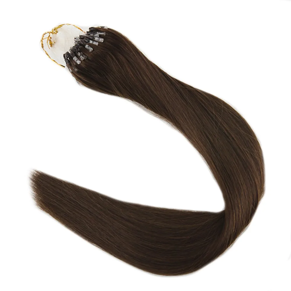 

Full Shine Solid Color#4 Medium Brown 1g per Strand 50 Gram Per Package Silky Straight Micro Loop Ring Hair Remy Bead Human Hair