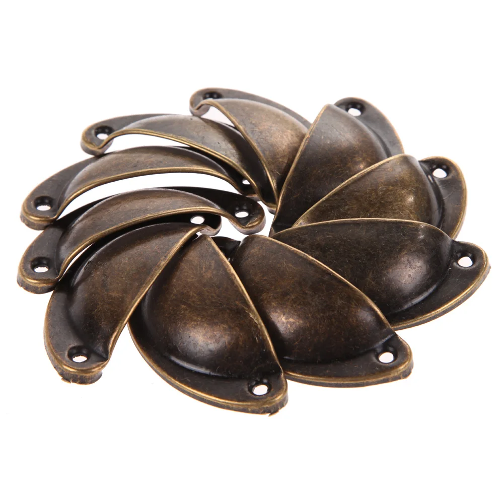 10pcs Antique Shell Pull Handle Retro Metal Kitchen Drawer Cabinet Door Handle Antique Brass Cupboard Knob Furniture Shell