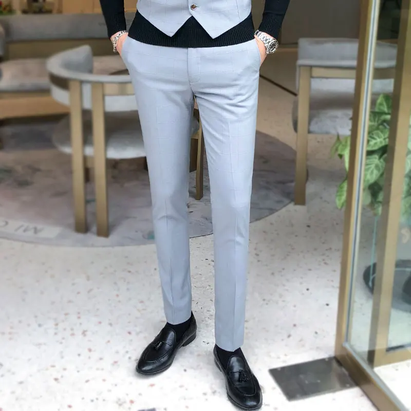 Men's pants/men's high-end cotton plaid slim business suit pants/men's high-end casual skinny pants 14 colors, size S - 5 xl Men's pants/men's high-end cotton plaid slim business suit pants/men's high-end casual skinny pants 14 colors, size S - 5 xl
