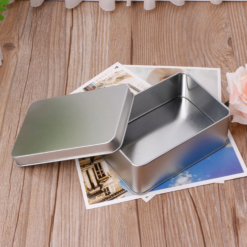 OOTDTY Small Metal Storage Box Tin Silver Storage Box Case Organizer For Money Coin Candy Key