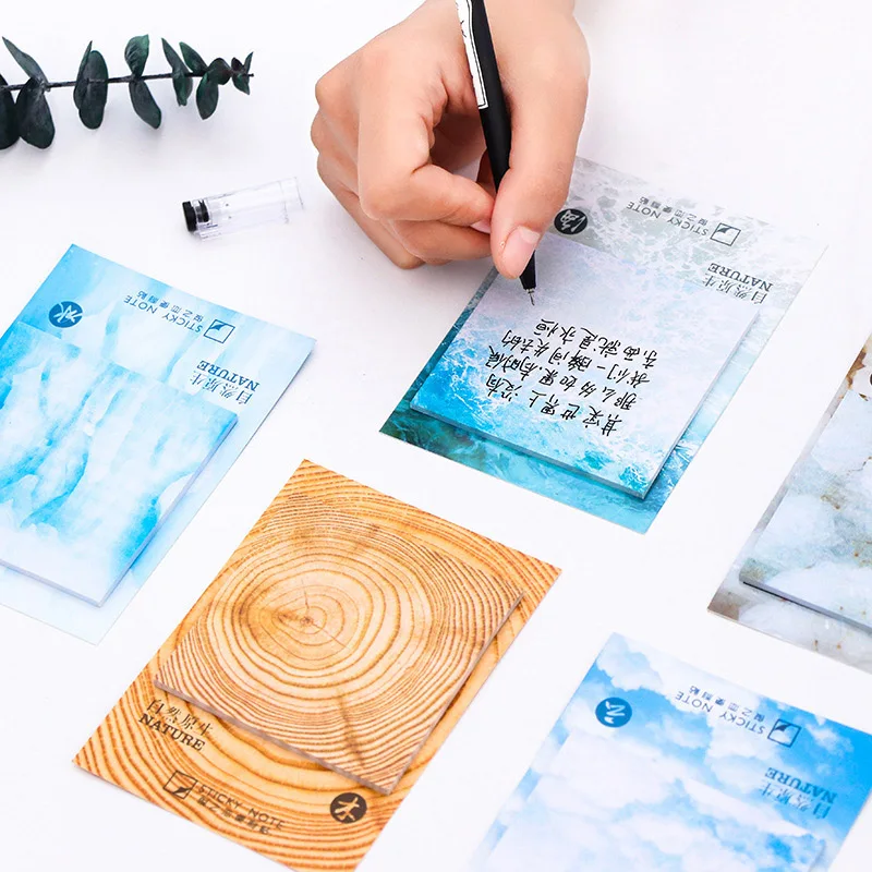 Симпатичные натуральное море дерево мрамор N раз стикер для заметок Pad канцелярская этикетка наклейки Школьные принадлежности блокнот