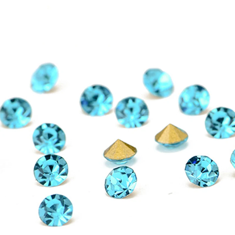 DIY Round Glass Aquamarine Pointback Rhinestones Glue On Nail Art Strass Stones Wedding Dress 