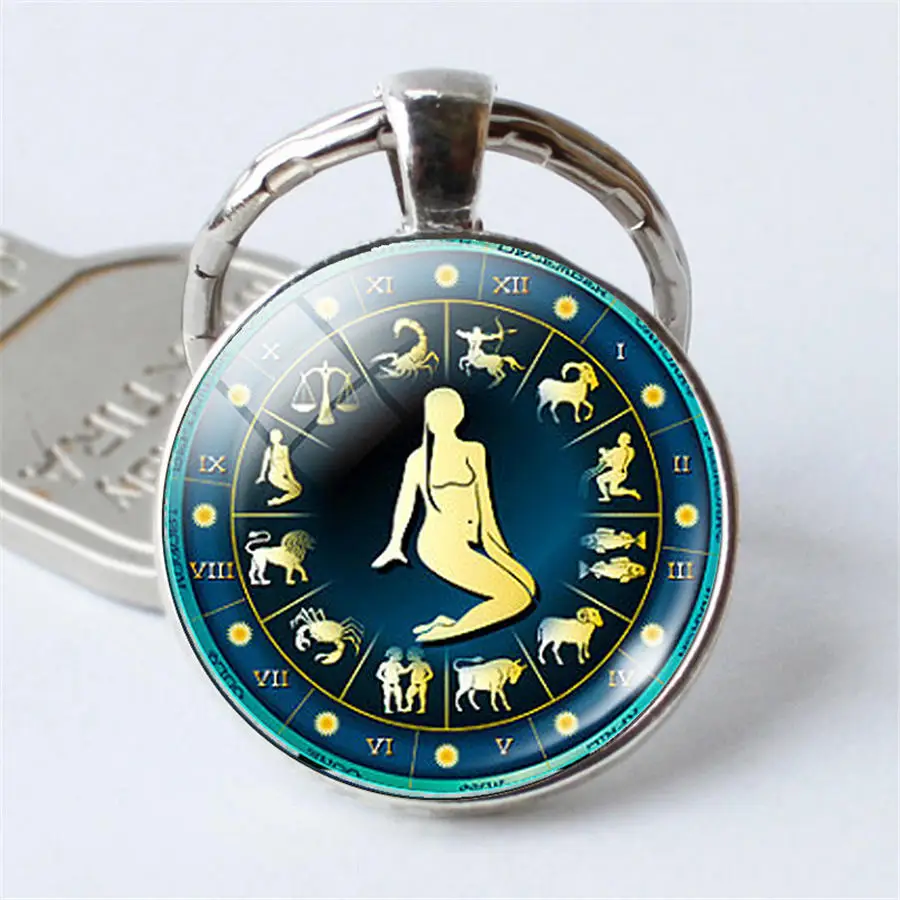 

DIY Zodiac Sign Keychain 12 Constellation Leo Virgo Libra Scorpio Sagittarius Pendant Double Face Keyring Key Holder Birthday