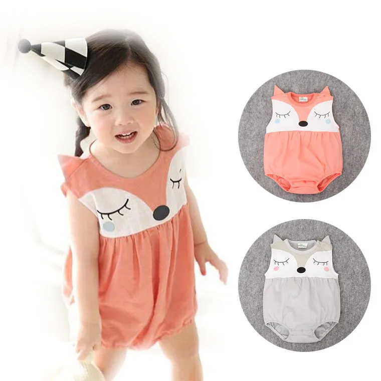 Babys Cute Fox Bodysuits Summer Sleeveless One pieces 3D Fox Design