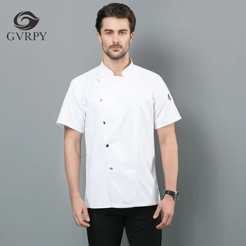 

Short Sleeve Silver Buckle Chef Jacket Shirt Bakery Hotel Food Service Top Restaurant Chef Workwear Men's Chef Sushi Uniform