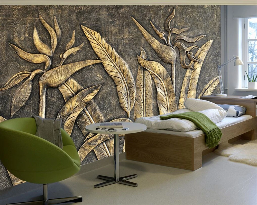 Beibehang Custom wallpaper murals golden bird of paradise sculpture wall TV background wall living room bedroom 3d wallpaper Beibehang Custom wallpaper murals golden bird of paradise sculpture wall TV background wall living room bedroom 3d wallpaper