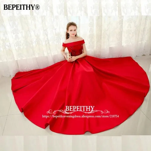 BEPEITHY с открытыми плечами длинное вечернее платье с коротким рукавом кружевной топ свадебные атласные винтажные Выпускные платья Vestido Longo - Цвет: wine red