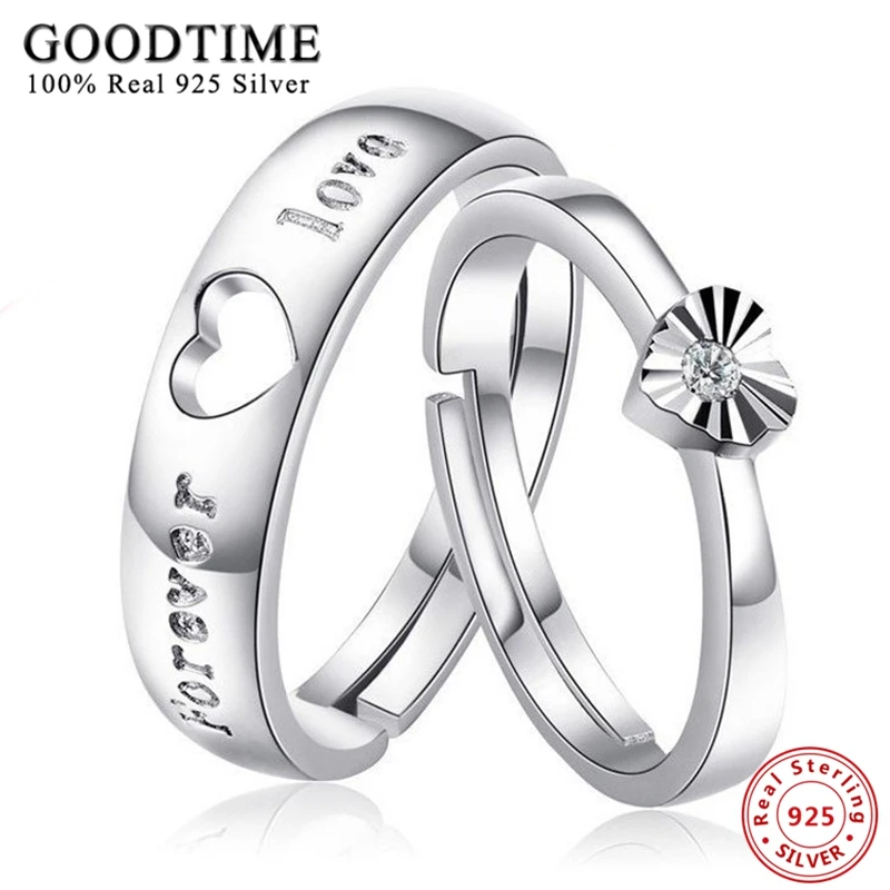 

1PCS Real Solid 925 Silver Ring AAA Cubic Zircon Heart Couple Rings Jewelry for Lovers Women Men Jewelry Valentine Day Gifts