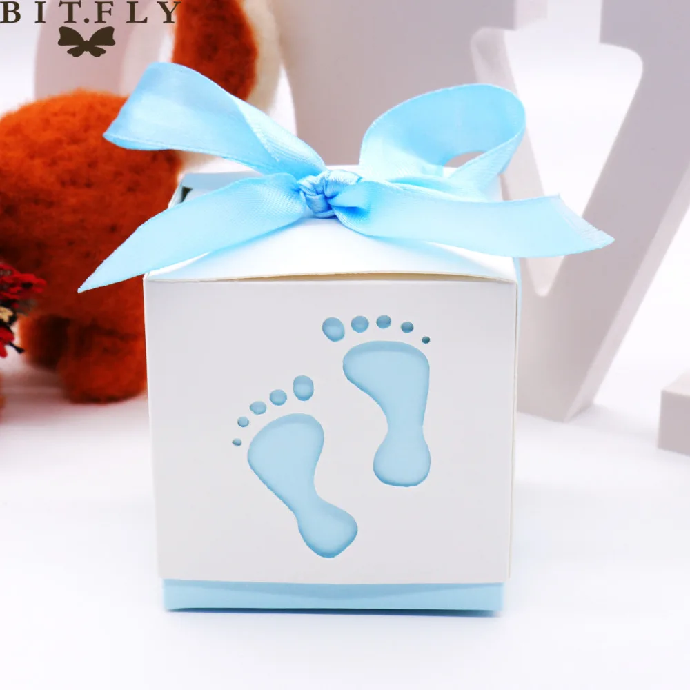 10 шт Детские лапки конфетные коробки мешок для сладостей Baby Shower Footprints на пляже любимая свободная лента для дня рождения свадьбы ребенка подарка