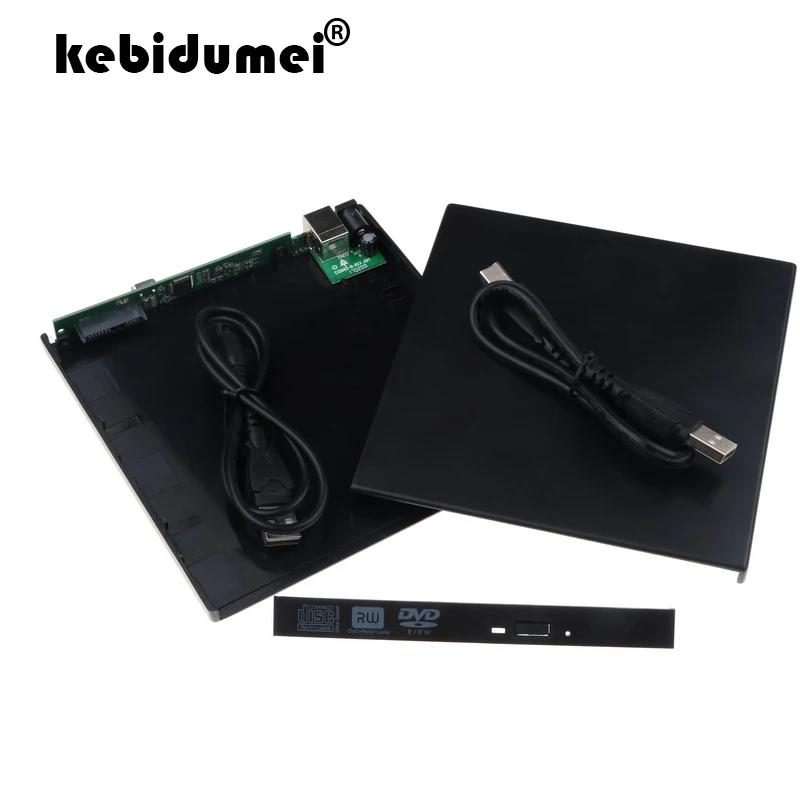 

kebidumei High Quality Portable USB 2.0 DVD CD DVD-Rom Case SATA IDE Case drive box 12.7MM Slim for Laptop Notebook Computer