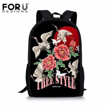 

FORUDESIGNS Kids School Bags 3D Cartoon Red-crowned Crane Print Schoolbag Bookbag Teenager Girls Boys Primary Student School Bag