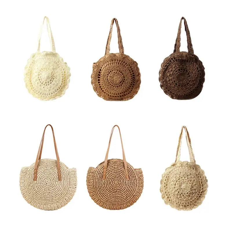 

Women's Straw Handbags Large Summer Beach Tote Woven Zipper Round Fashion Shoulder Bag 2019