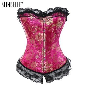 

Women Steampunk Gothic Satin Embroidery Waist Trainer Corset Top Lace up Lingerie Plus Size S-6XL Shapewear Corsets and Bustiers