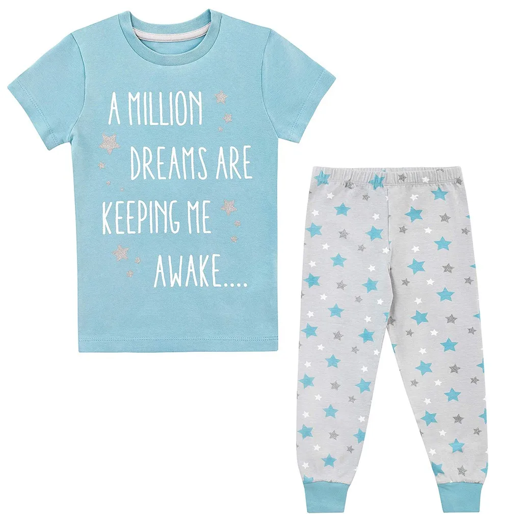 

Children Kids Girls Letter Stars Print Tops T-shirt+Pants Pajamas Set Outfit pattern Girls cotton cute Home pajamas dropshipping