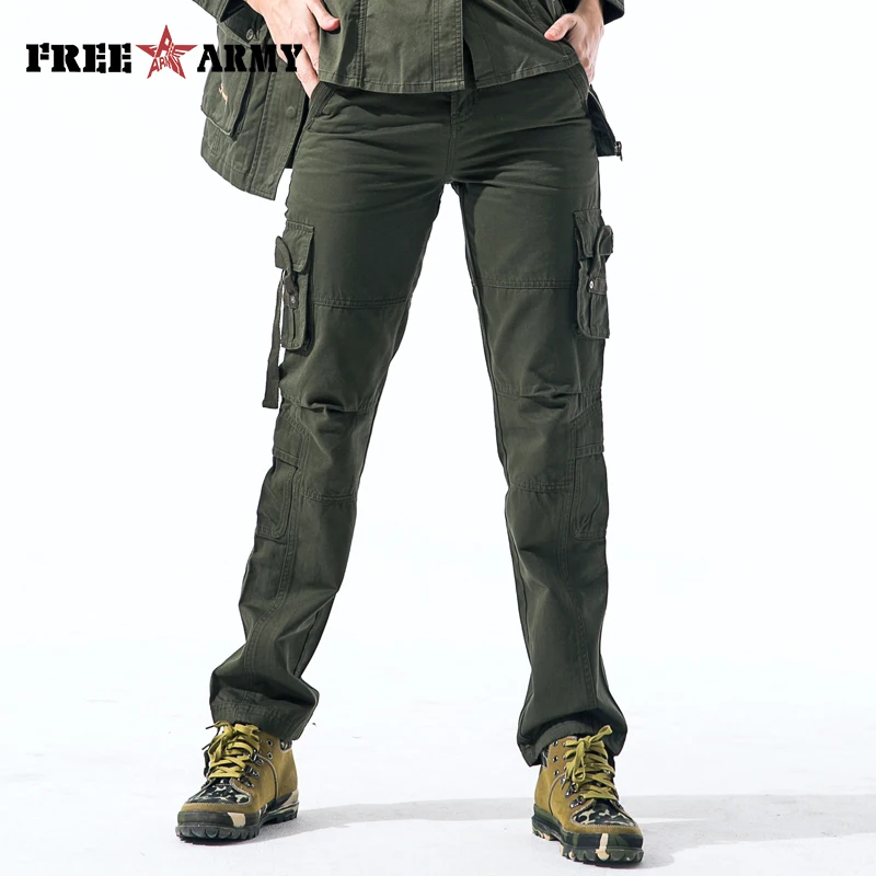  Military Army Green Cargo Pants Women Pockets Tactical Straight Trousers Winter Regular Cotton Trou