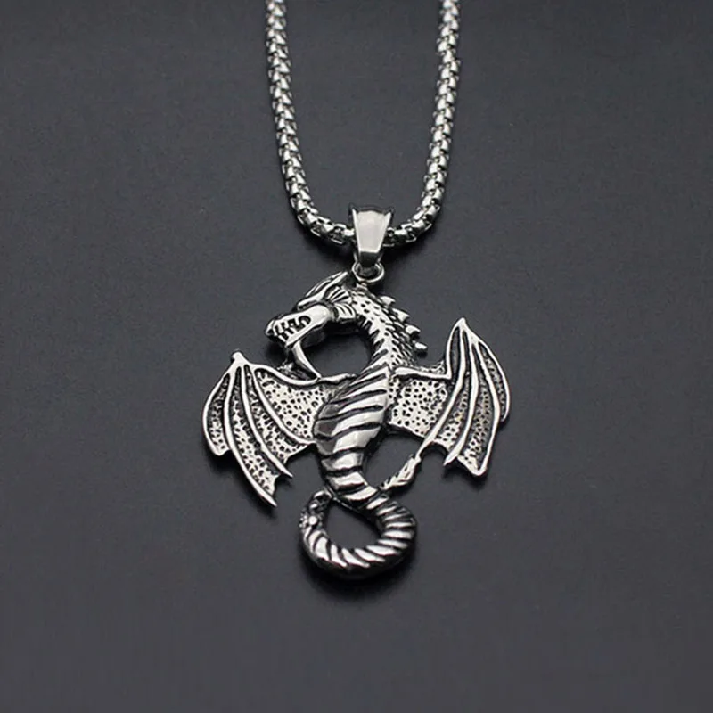 

2018 New Punk Retro Jewelry Silver Color Dragon Pendant Necklace 316L Stainless steel for Man Gift Drop Shipping