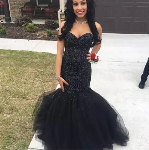 

Black Girl Africa Mermaid Prom Dresses Long Major Beading Cheap Formal Evening Dress 2017 Wear Little Black Plus Size Prom Gowns