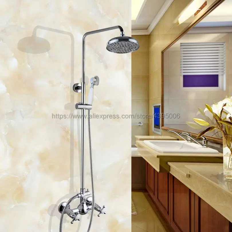 Bathroom Rainfall Shower Faucet Set Mixer Tap With Hand Sprayer Double
