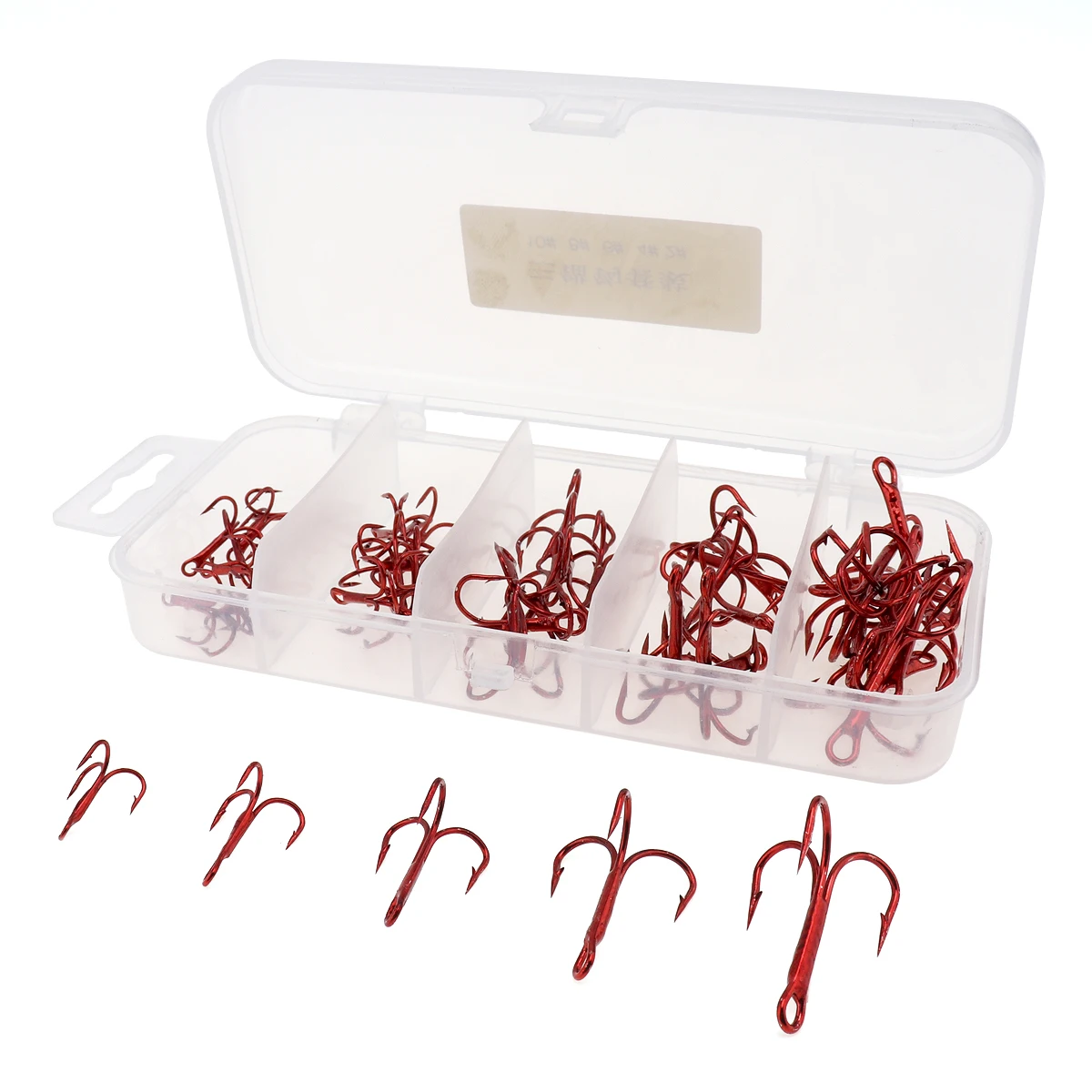 50pcs/box Red Fishing Hooks Kit High Carbon Steel Treble Hooks Size 2