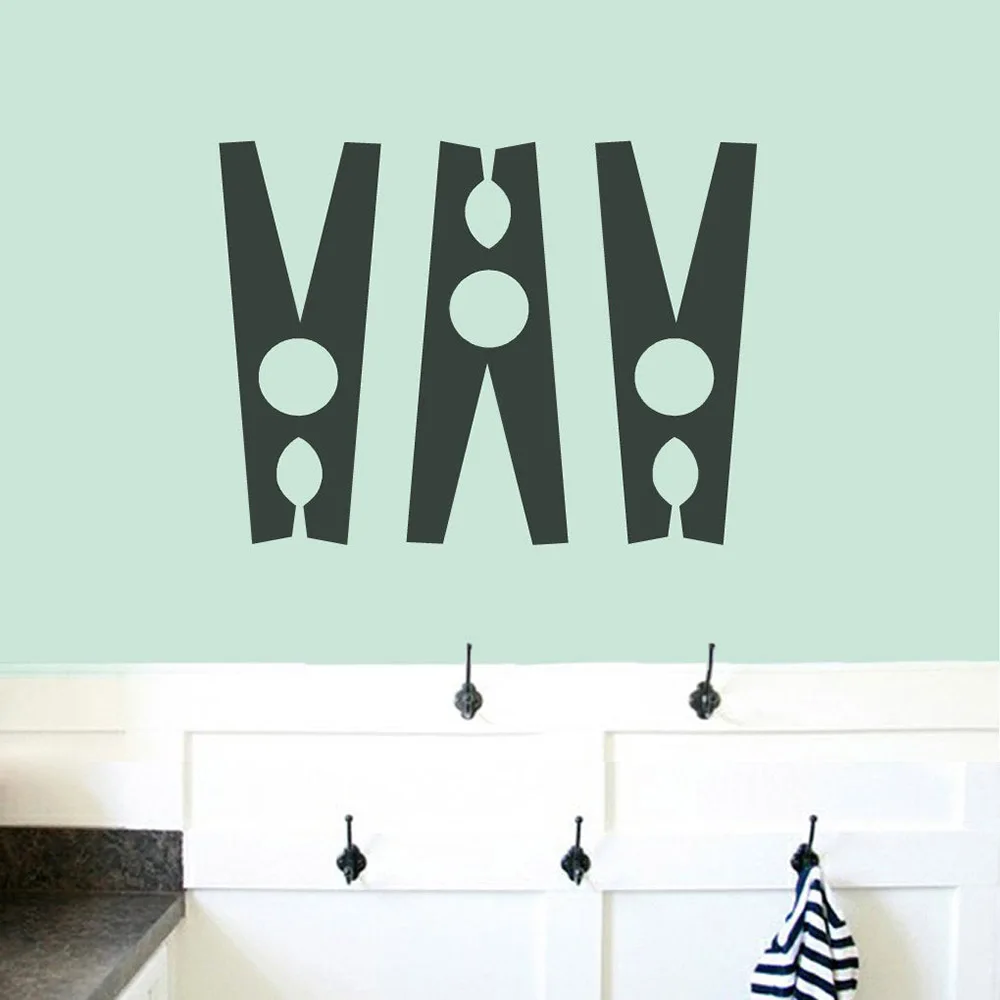 Set Of Clothespins Vinyl Wall Decals Bathroom Laundry Room Decor Stickers Design Clipart Art Murals Wallpapers C292 | Дом и сад