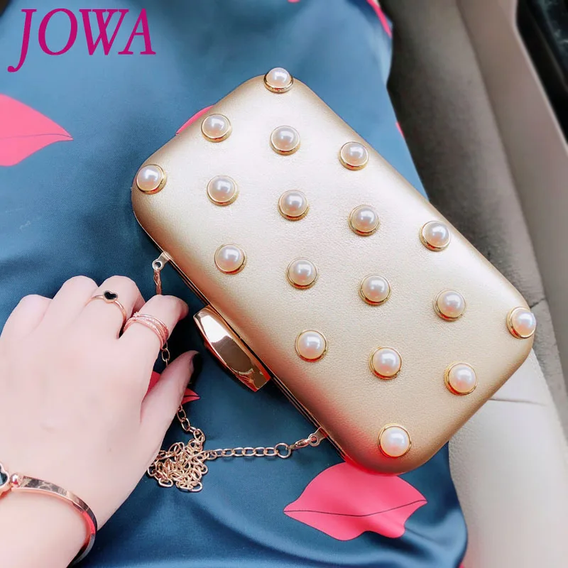 

2019 New Design Women's Fashion Handbags Elegance Pearl Evening Bags Wedding Party Bride Clutches Night Gold Purse Chain Package