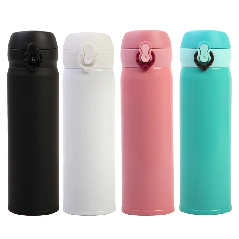 

500ml Simple solid color Protect Heat Cold Seal Up Leak termo Cup Bounce Renovate Type Stainless Steel Vacuum Cup thermos