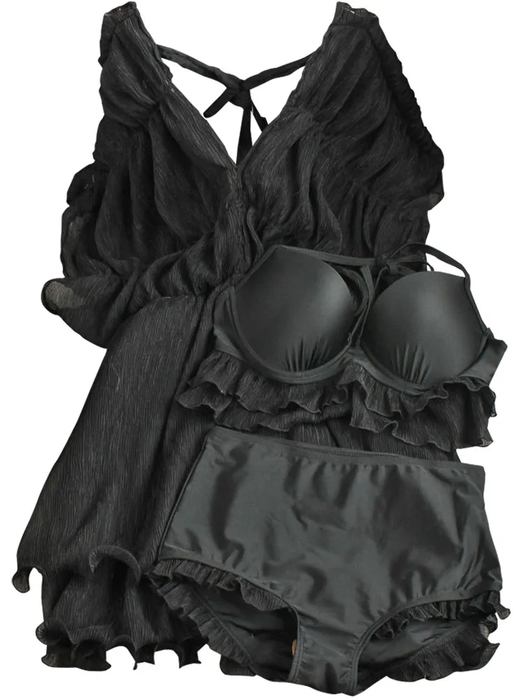 

2019 New Solid Women Swim Three Piece Bikini Set Swimwear Summer Sexy Bathing Suit Swimming Beach Wear Biquinis Sports Swimsuit