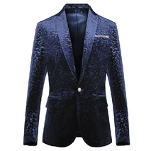 blue costume men’s clothing spring and autumn winter male velvet blazer formal dress slim blazer jacket for singer dancer
