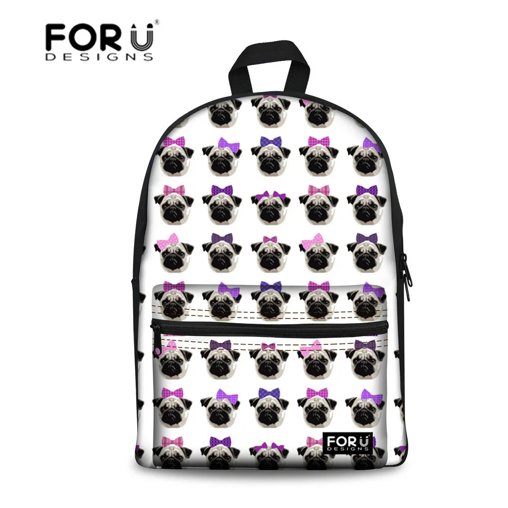 FORUDESIGNS School Backpack Cute Pug Dog Printing Children Backpacks School Bags for Teenage
