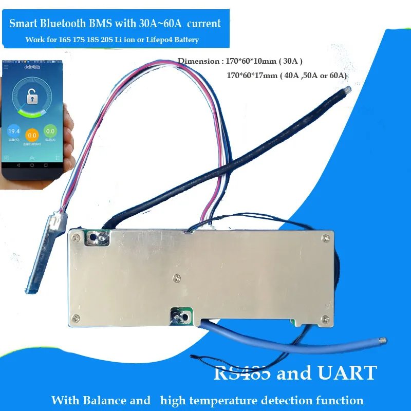 Литий ионный аккумулятор 16S 17S 18S 20S или литий железо фосфатный smart Bluetooth BMS с 30 А 40 50