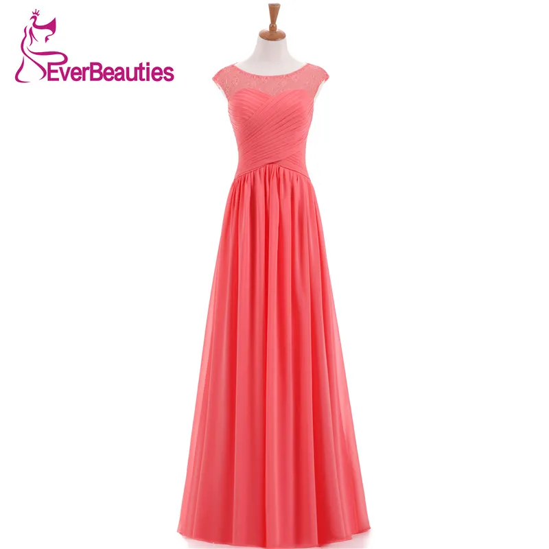 

Coral Color Bridesmaid Dress Long Chiffon Lace Five Styles A Line Made In China 2019 New Arrival