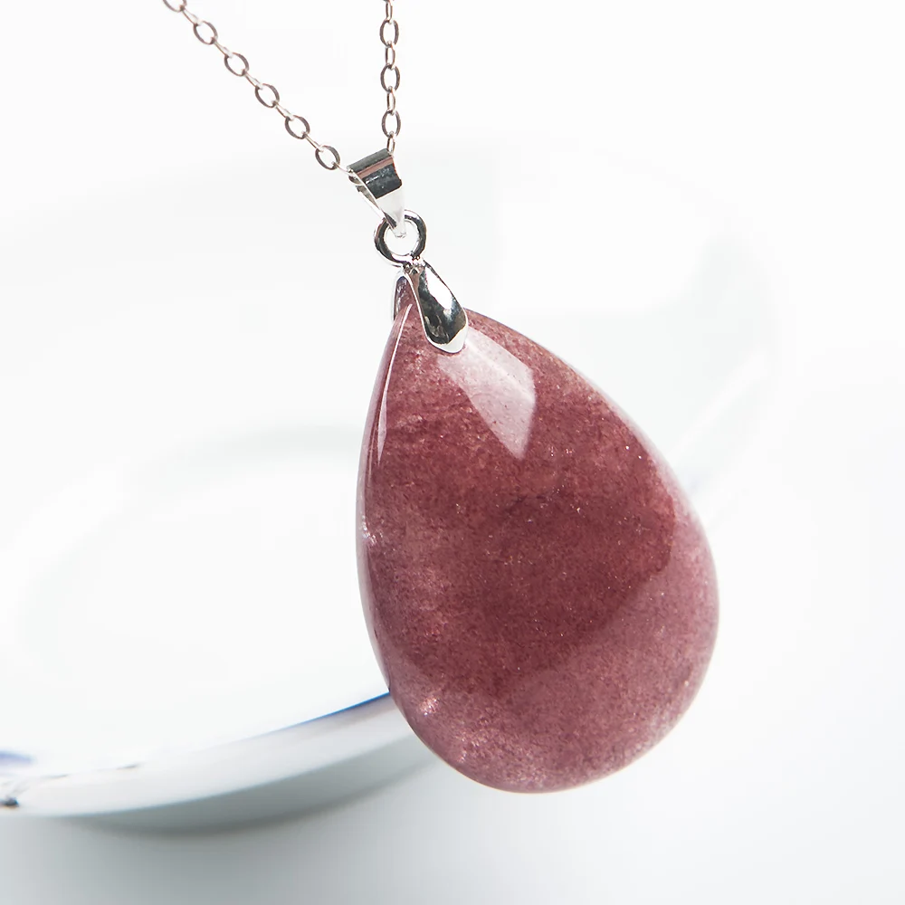

Newly Natural Red Ice Strawberry Quartz Necklace Pendant 36x26x9mm Women Anniversary Crystal Healing Fashion Pendant Jewelry