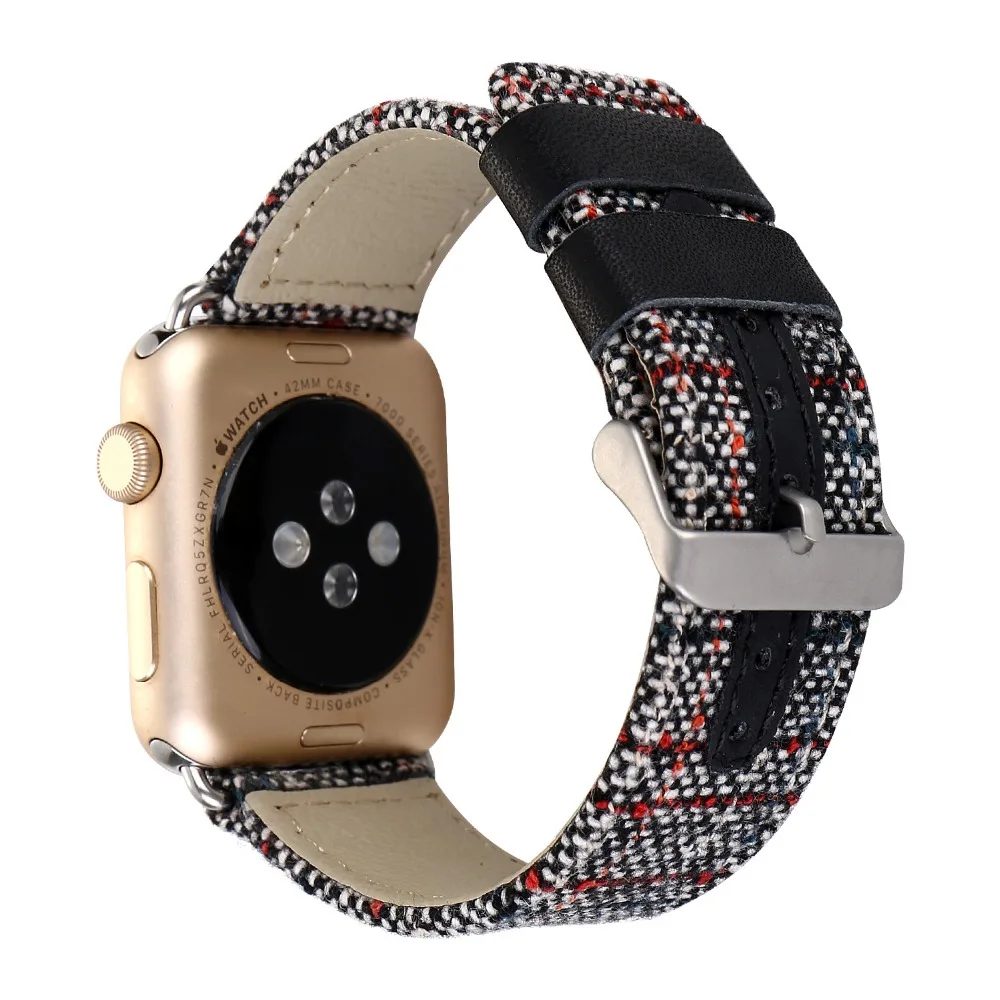 

XG94 38/42mm Apple Watch Band Genuine Leather Band Men Casual iWatch Strap Replacement Strap with Metal Adapter Linen pattern