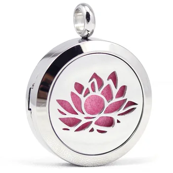 

30mm stainless steel lotus flower design aroma aromatherapy essential oil diffuser pendant necklace