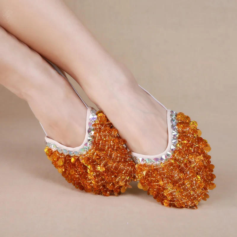 Belly Dance Training Shoes Beaded Shoe Pads Women Ballet Flats Belly