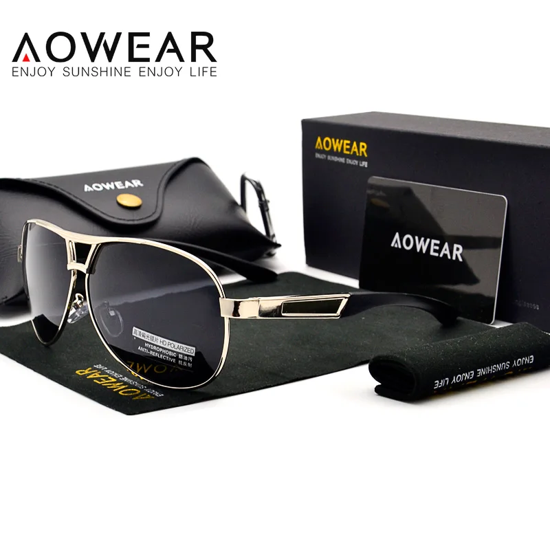 AOWEAR HD очки ночного видения мужские Поляризованные желтые линзы очки для вождения солнцезащитные очки модные высококачественные мужские очки - Цвет линз: C1 Silver Black Lens