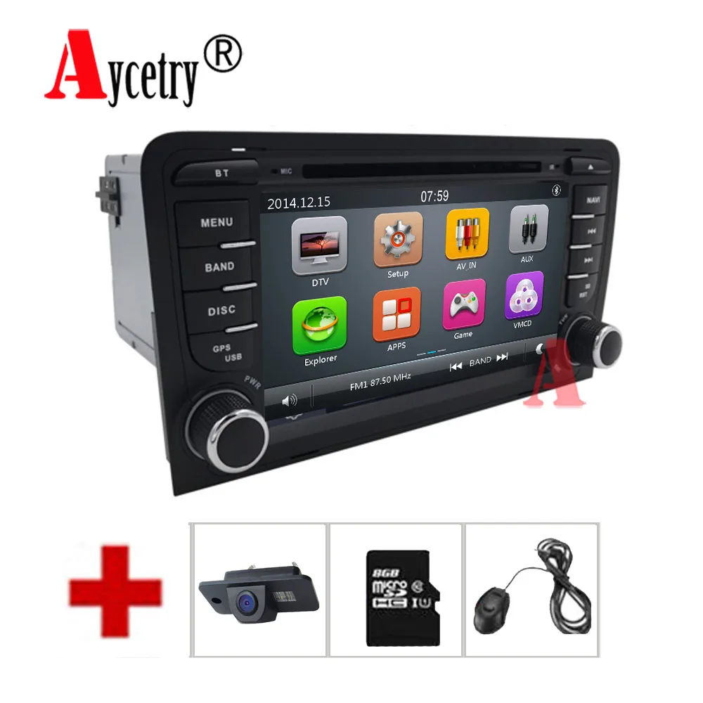 Sale Aycetry! 2 din Head unit Car multmedia DVD player GPS navigation autoradio For Audi A3 S3 car PC Radio stereo Steering wheel BT 0