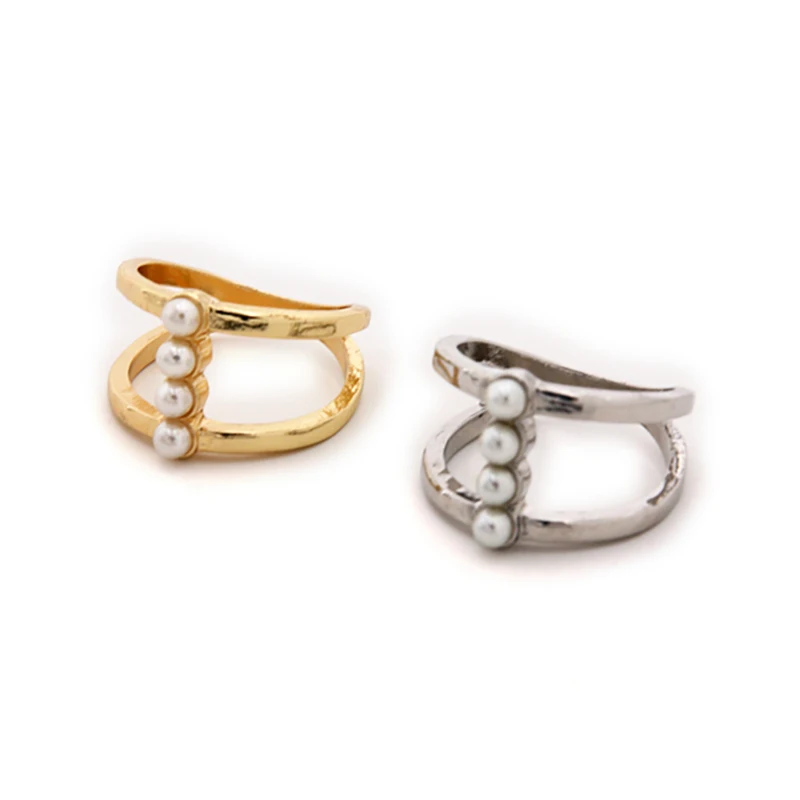 

SRCOI Double Layer Elegant Simulated Pearl Rings Minimalist Gold Silver Color Ring Bijoux New Women Wedding Bridal Charm Jewelry