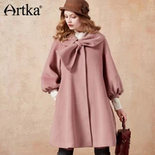 ARTKA женский зимний розовый длинный фонарь рукав лук шерстяное пальто куртка FA10471D