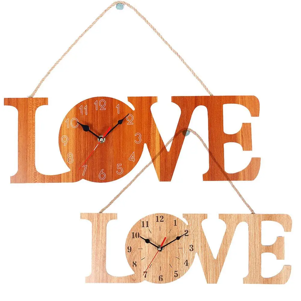 cheap 1Pc Modern Fashion Creative LOVE Hemp Rope Hanging Wall Clock Diy Removable Clocks Home Living Room Bedroom Coffee Wall Clock