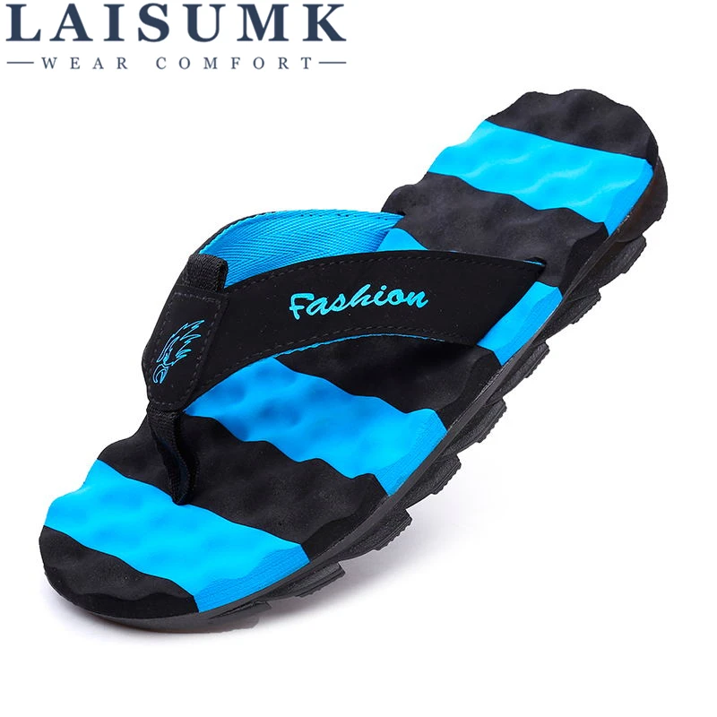 

LAISUMK Summer Men's Flip Flops Fashion Brand Rubber Anti-slip Male Beach Slippers Outside Sandals 2019 Good Quality Men Shoes